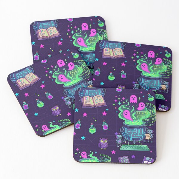 Item preview, 8-Bit Cyber Witch Cauldron Hacker & Neon Ghost Pixel Art Pattern designed and sold by InnerwayStudio.