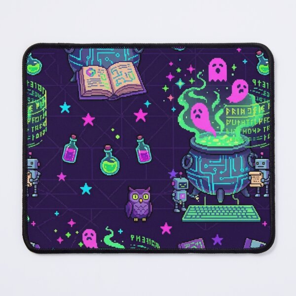 Item preview, 8-Bit Cyber Witch Cauldron Hacker & Neon Ghost Pixel Art Pattern designed and sold by InnerwayStudio.