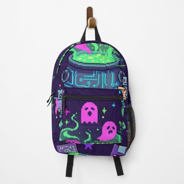 Item preview, 8-Bit Cyber Witch Cauldron Hacker & Neon Ghost Pixel Art Pattern designed and sold by InnerwayStudio.