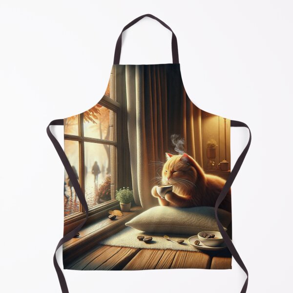 Item preview, Cozy Autumn Cat Drinking Coffee by Window – Aesthetic Fall Vibes Art designed and sold by SheetalMourya.