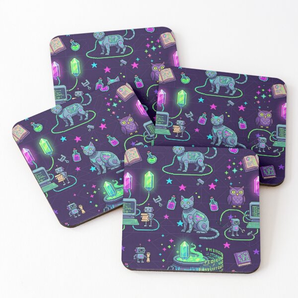 Item preview, 8-Bit Cyber Cat & Owl Familiar Upgrade Station Pixel Art Pattern designed and sold by InnerwayStudio.