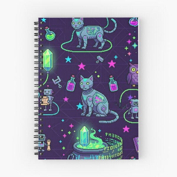 Item preview, 8-Bit Cyber Cat & Owl Familiar Upgrade Station Pixel Art Pattern designed and sold by InnerwayStudio.