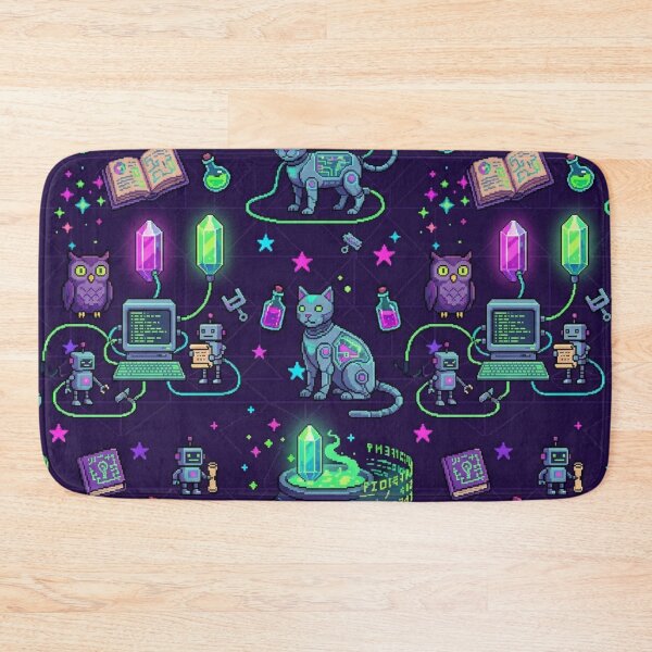 Item preview, 8-Bit Cyber Cat & Owl Familiar Upgrade Station Pixel Art Pattern designed and sold by InnerwayStudio.