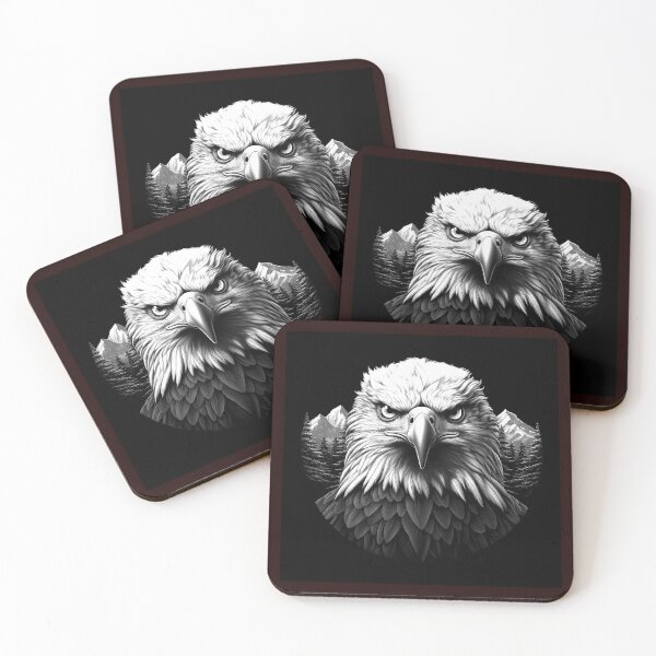 Item preview, Majestic Bald Eagle Portrait with Mountain Forest Illustration designed and sold by inkoutninja.