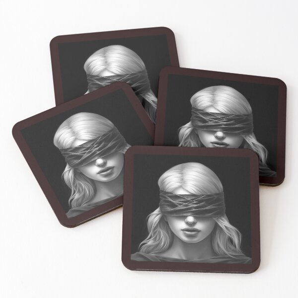 Item preview, Blindfolded Woman Portrait Illustration on Black designed and sold by inkoutninja.