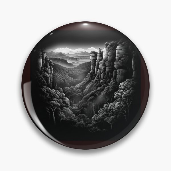 Item preview, Mystical Canyon Valley Landscape Illustration on Black designed and sold by inkoutninja.