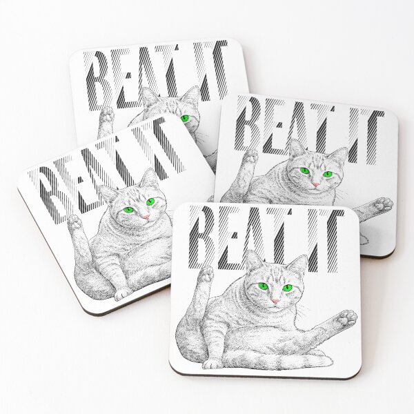 Item preview, White Cat Licking Itself Saying Beat It designed and sold by ChR-oman.