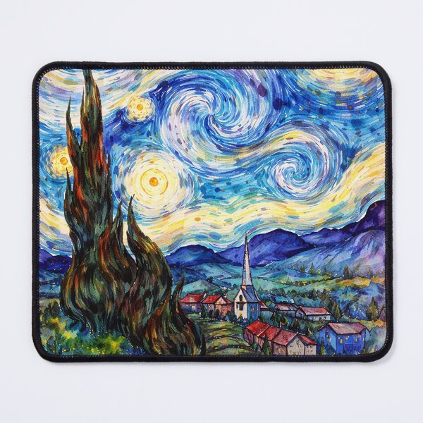 Item preview, Starry Night Watercolour Art Print | Colourful Night Sky Painting | Van Gogh Inspired Wall Art | Vibrant Landscape Decor designed and sold by ConorKeeganArt.