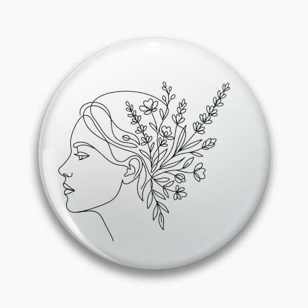 Aperçu de l'œuvre Profil de visage de femme, fleurs sauvages, dessin botanique en un trait créée et vendue par MirAgency.