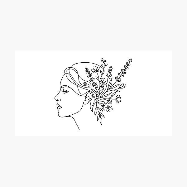 Item preview, Woman Face Profile Wildflowers Botanical One Line Art designed and sold by MirAgency.