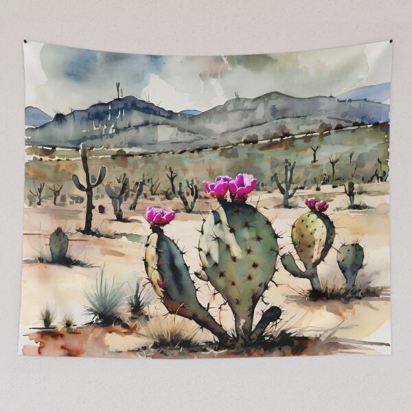 Item preview, Agave & Mezcal Spirit – Prickly Pear Watercolor Art designed and sold by NatArtSA.