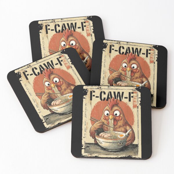 Item preview, F CAW F Rooster Funny Chicken Bird Eating Ramen Japanese designed and sold by Bongocomic.