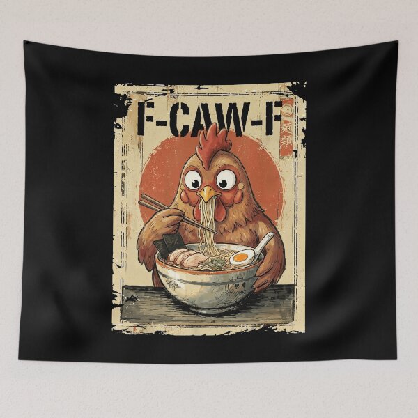 Item preview, F CAW F Rooster Funny Chicken Bird Eating Ramen Japanese designed and sold by Bongocomic.