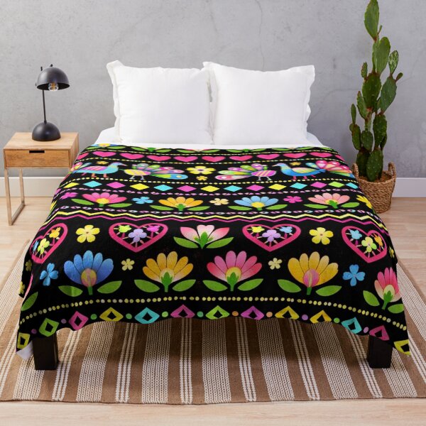 Item preview, Neon Folk Art - Vibrant Peacock and Floral Hearts Pattern designed and sold by myforestfog.