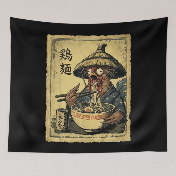 Item preview, Funny F Caw F Rooster Eating Ramen Noodles Vintage Japanese Art designed and sold by Bongocomic.