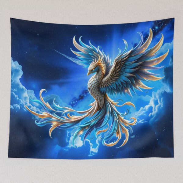 Item preview, Phoenix of the Sapphire Dawn – Celestial Fantasy Bird Art. designed and sold by nicky2342.