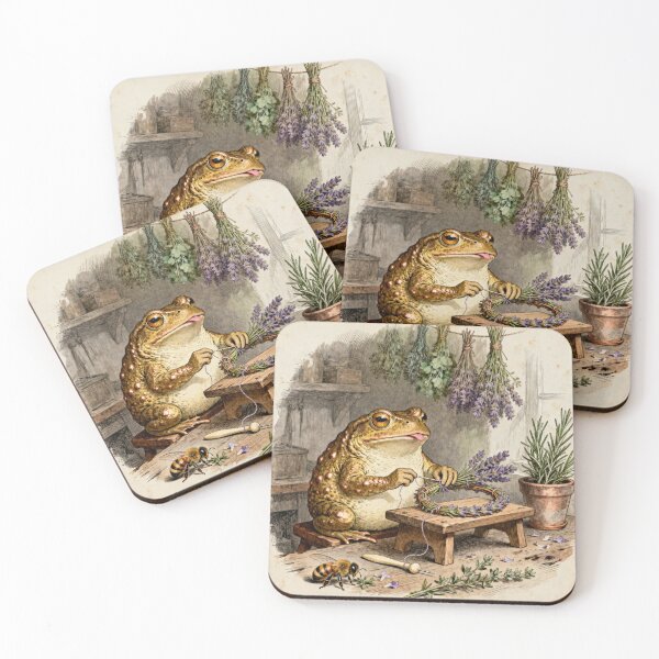 Item preview, Frog Making Wreath - Cottagecore Craft Art designed and sold by PictorialWhimsy.