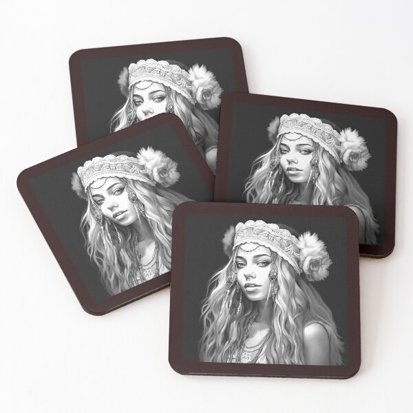 Item preview, Boho Woman Portrait Illustration on Black designed and sold by inkoutninja.