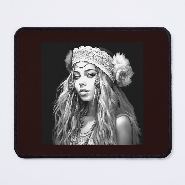 Item preview, Boho Woman Portrait Illustration on Black designed and sold by inkoutninja.