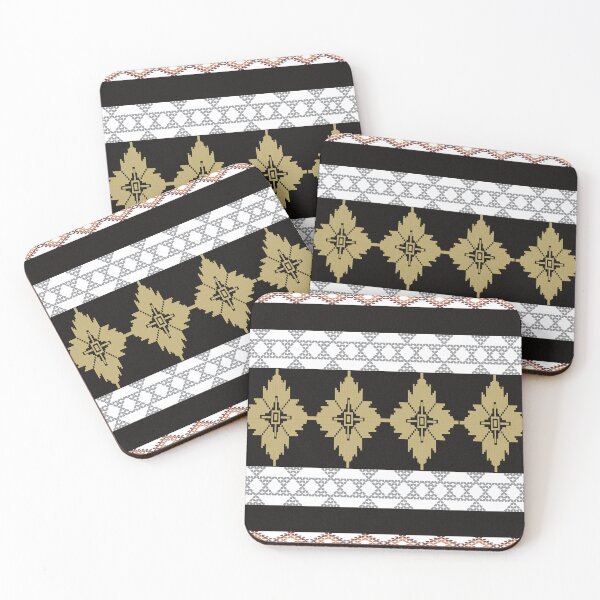 Item preview, Golden southwestern tribal pattern with black and white geometric border designed and sold by AdesignbyG.