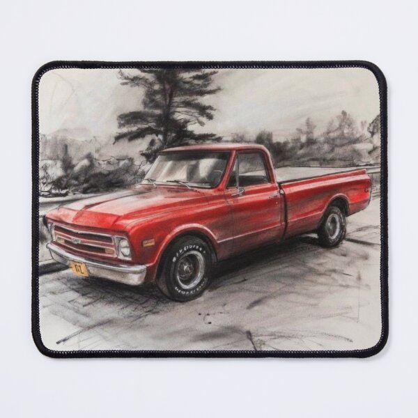 Aperçu de l'œuvre Camionnette Chevrolet vintage rouge anthracite réaliste créée et vendue par CiaraCharcoal.