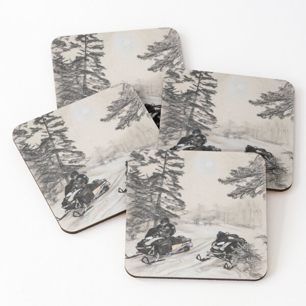 Item preview, Realistic Charcoal Snowmobiles on Winter Forest Trail designed and sold by CiaraCharcoal.