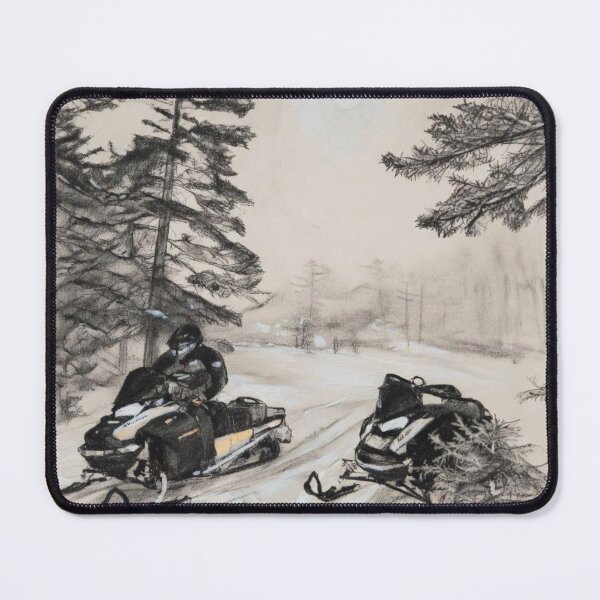Item preview, Realistic Charcoal Snowmobiles on Winter Forest Trail designed and sold by CiaraCharcoal.