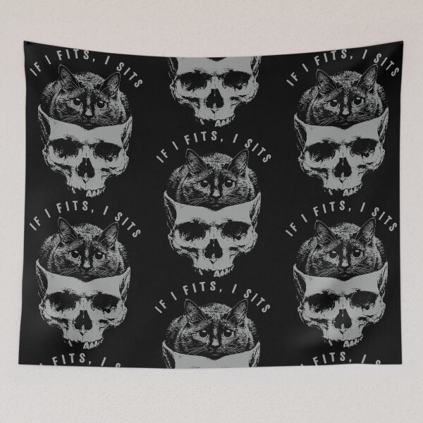 Item preview, If I Fits I Sit Gothic Black Cat Skull Halloween Minimalist Humor designed and sold by phoebelevine.