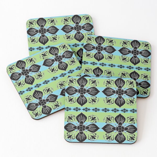 Item preview, Tropical lime and turquoise ornate floral damask pattern designed and sold by AdesignbyG.