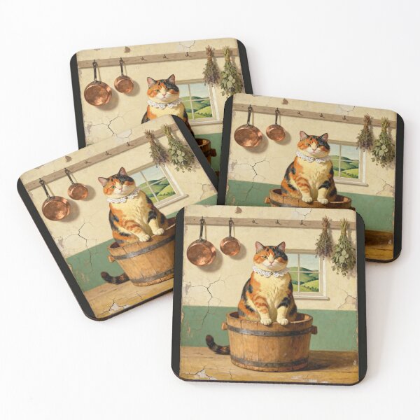 Item preview, Tortoiseshell Cat in Butter Churn - Folk Art Portrait designed and sold by PictorialWhimsy.