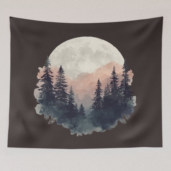 Item preview, Moon and pine trees silhouette  designed and sold by Heaven1111.
