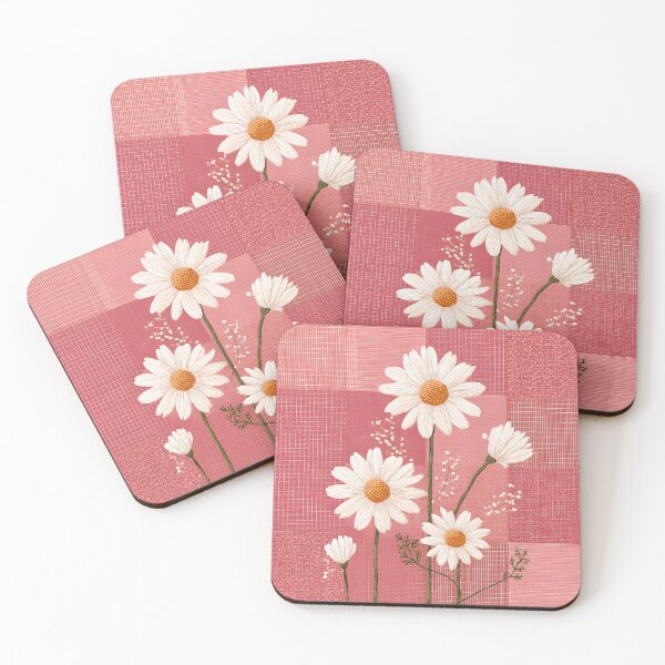 Item preview, White Daisy on Pink Patchwork Background Textured Floral Design designed and sold by daila70.