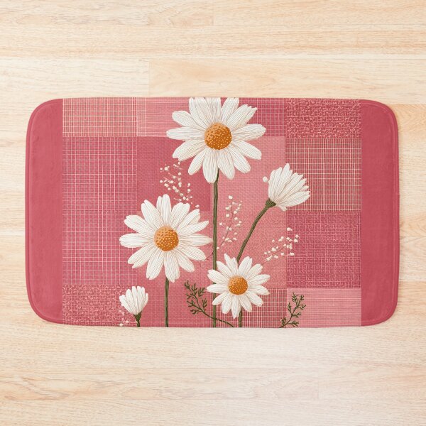 Item preview, White Daisy on Pink Patchwork Background Textured Floral Design designed and sold by daila70.