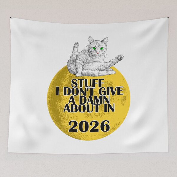 Item preview, White Cat Sitting on Moon Stuff I Dont Give a Damn 2026 designed and sold by ChR-oman.