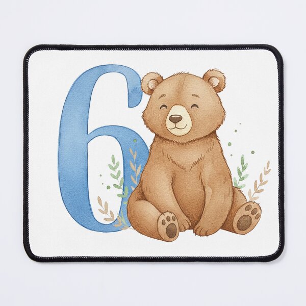 Item preview, Watercolor bear with number 6 designed and sold by Motivburg.