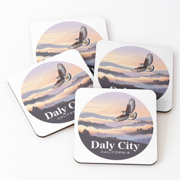 Item preview, Daly City California: Sunset Hawk Foggy Hills Wildlife Illustration designed and sold by CircinusStore.