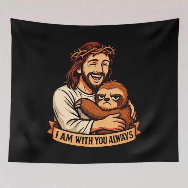 Item preview, Matthew 28:20 I am with you always Jesus Hugging Grumpy Sloth designed and sold by plushism.