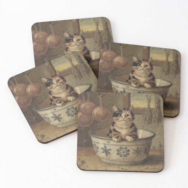 Item preview, Tortoiseshell Cat in Bowl - Folk Art Portrait designed and sold by PictorialWhimsy.