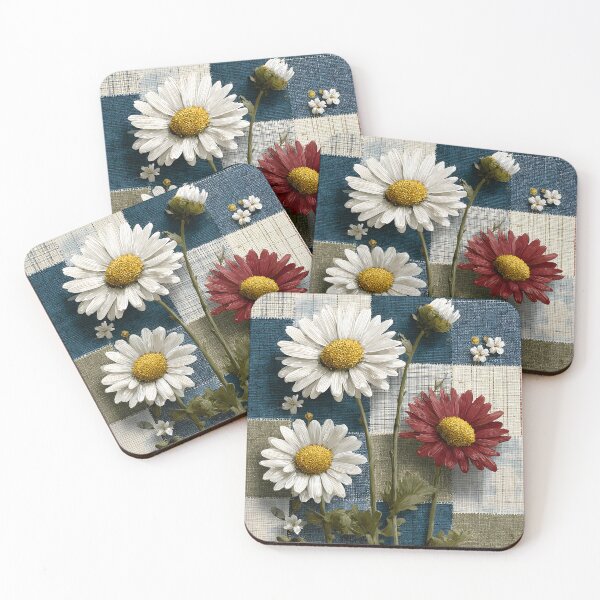 Item preview, White Daisy on Plaid Patchwork Background Textured Floral Design designed and sold by daila70.