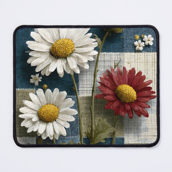 Item preview, White Daisy on Plaid Patchwork Background Textured Floral Design designed and sold by daila70.
