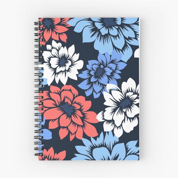 Artikelvorschau, Elegantes Blumenmuster in Blau und Koralle auf Marineblau entworfen und verkauft von HumanMess.