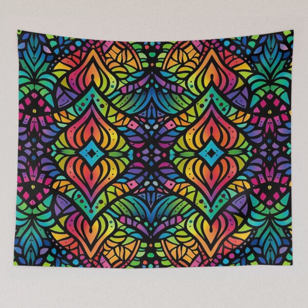 Item preview, Rainbow Gemstone Mandala - Psychedelic Mosaic Geometric Pattern designed and sold by myforestfog.