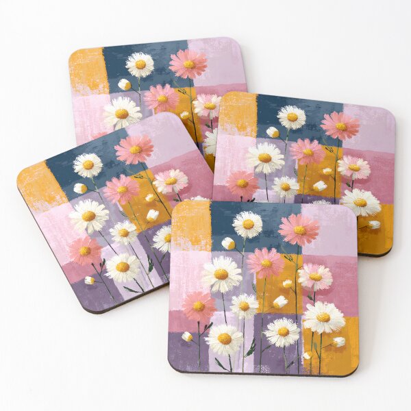 Item preview, Pink and White Daisy on Colorful Patchwork Background Cheerful Floral Design designed and sold by daila70.