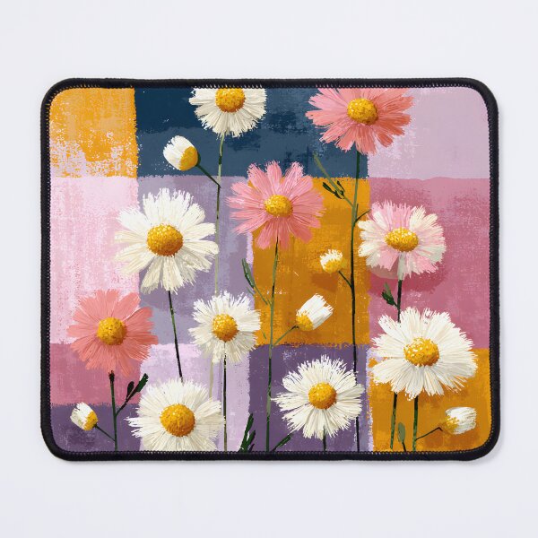 Item preview, Pink and White Daisy on Colorful Patchwork Background Cheerful Floral Design designed and sold by daila70.