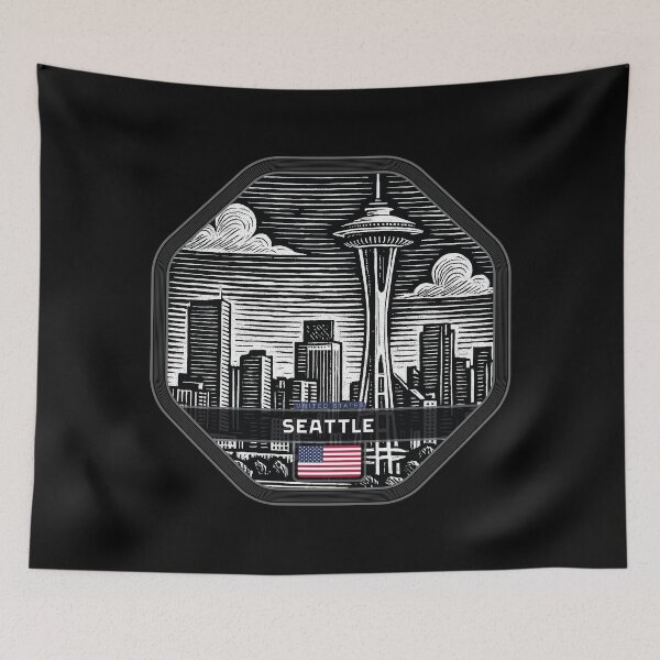 Item preview, Seattle USA Linocut Style  designed and sold by Thistle-TShop.