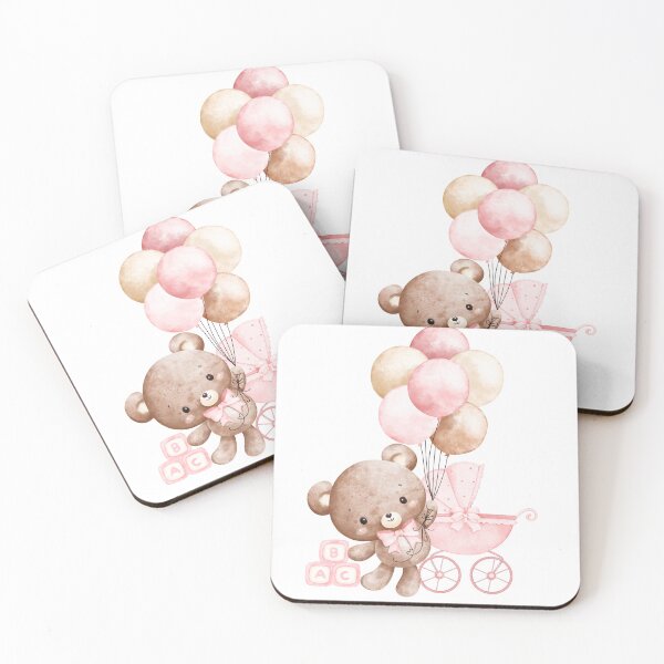 Item preview, cute pink teddy holding baloons designed and sold by Moonland21.