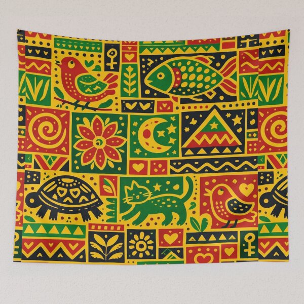 Item preview, African Safari Patchwork - Folk Art Animals and Tribal Symbols designed and sold by myforestfog.