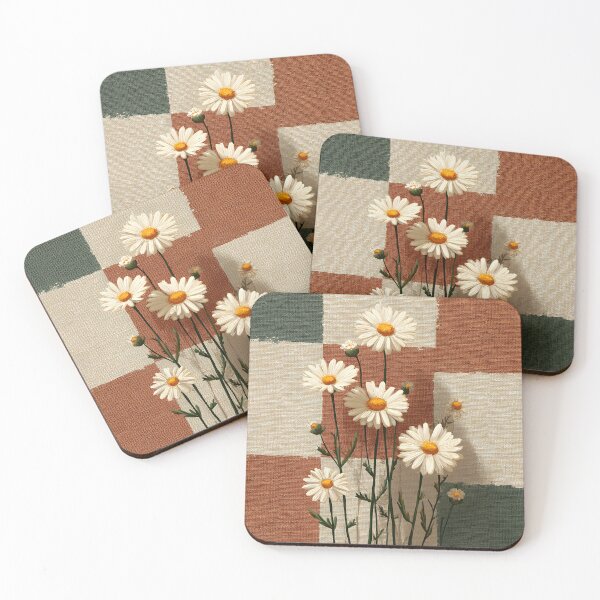 Item preview, White Daisy on Earth Tone Patchwork Background Neutral Floral Design designed and sold by daila70.