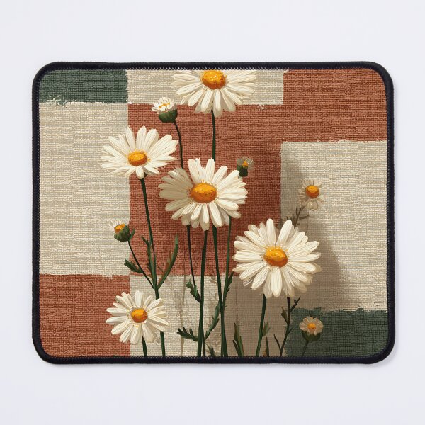 Item preview, White Daisy on Earth Tone Patchwork Background Neutral Floral Design designed and sold by daila70.