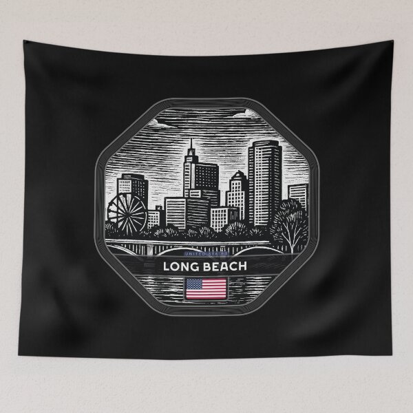 Item preview, Long Beach USA Linocut Style  designed and sold by Thistle-TShop.